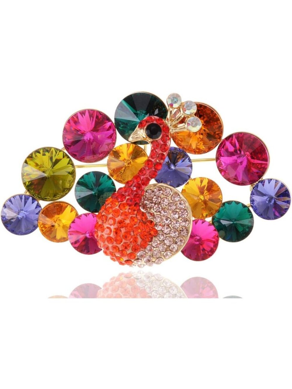 Colorful Crystal Peacock Brooch Pin | Elegant Rainbow Fashion Jewelry Accessory